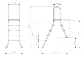 Edelstahl Aufstellbeckenleiter für Becken bis 120 cm Tiefe, 60 cm eingebaut
