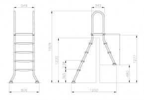 Edelstahl Aufstellbeckenleiter für Becken bis 120 cm Tiefe, 50 cm eingebaut