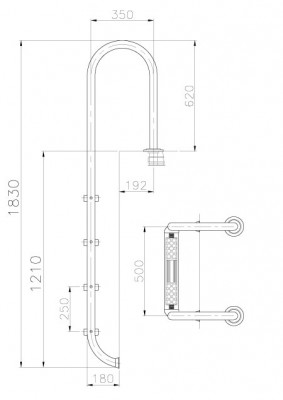 Edelstahl Einbaubeckenleiter 150 cm Beckentiefe - schmale Ausführung