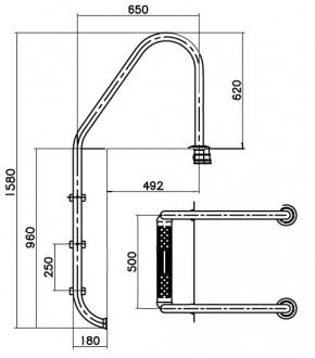 Edelstahl Einbaubeckenleiter 120 cm Beckentiefe - breite Ausführung