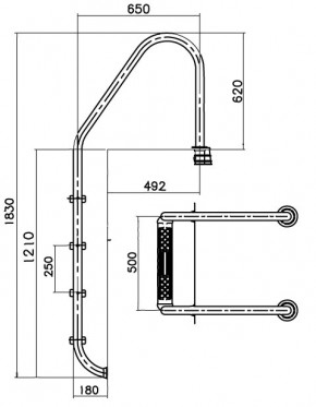 Edelstahl Einbaubeckenleiter 150 cm Beckentiefe - breite Ausführung