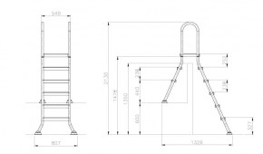 Edelstahl Aufstellbeckenleiter für Becken bis 135 cm Tiefe, 60 cm eingebaut